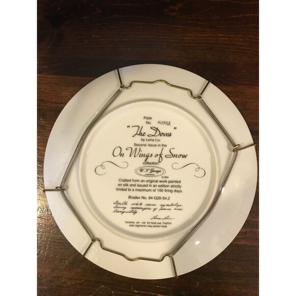 The Doves Lena Liu 1991 On Wings Of Snow Plate #2 Gold Rim with COA - Picture 3 of 5